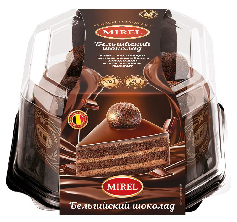 Торт шоколадно-бисквитный MIREL Бельгийский шоколад с кремом на основе темного шоколада охлажденный, 750г