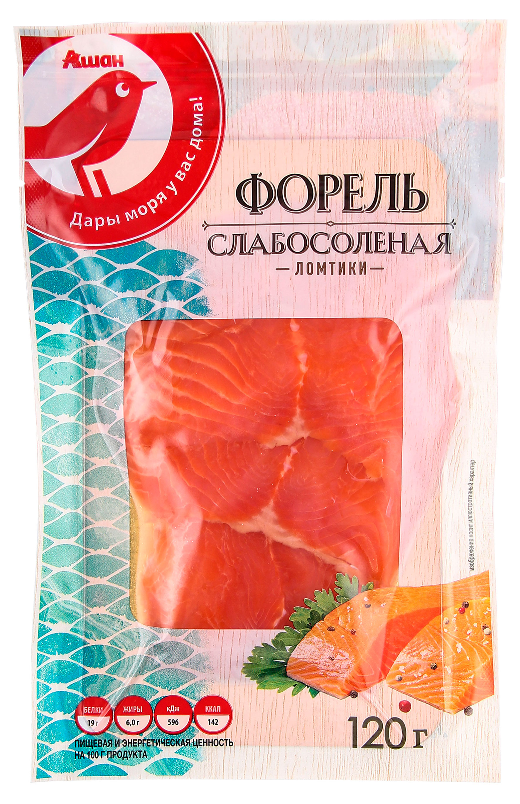 Форель слабосоленая ломтики АШАН Красная птица, 120 г