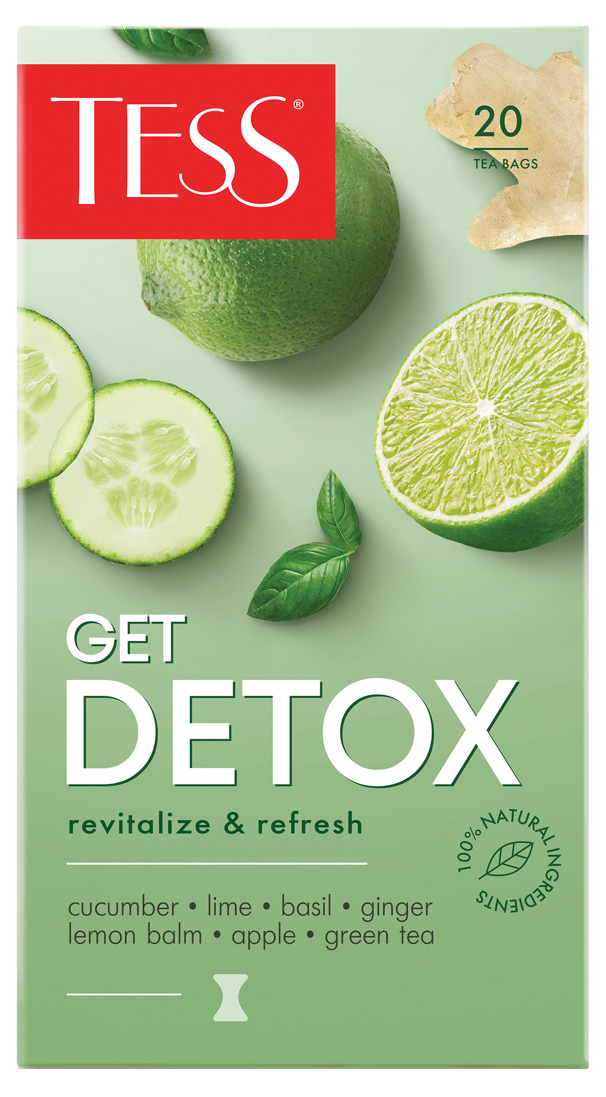 Чай зеленый Tess Detox в пакетиках, 20x1,5 г