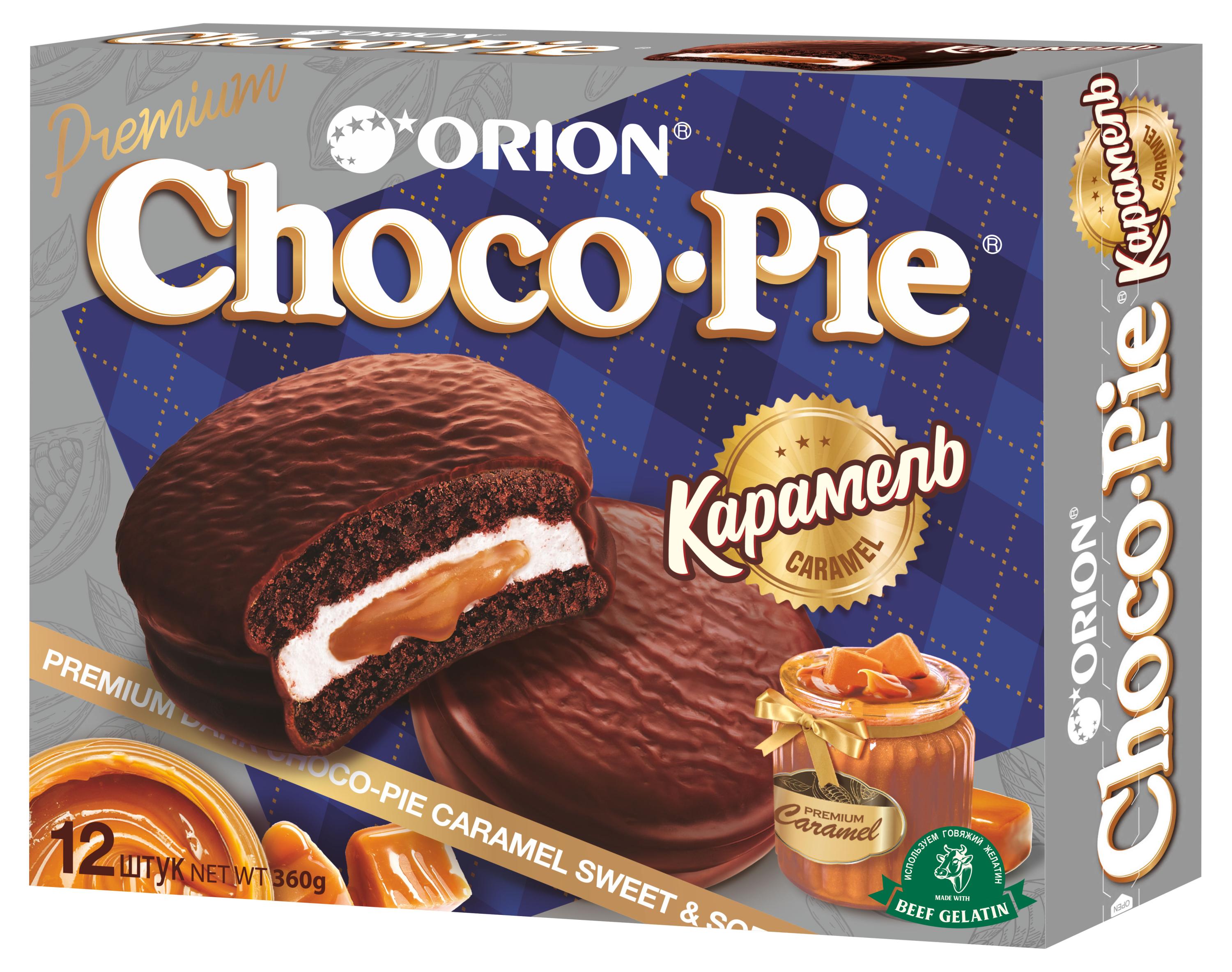 Пирожное бисквитное Orion Choco Pie Dark Caramel с карамельной начинкой в глазури, 360 г