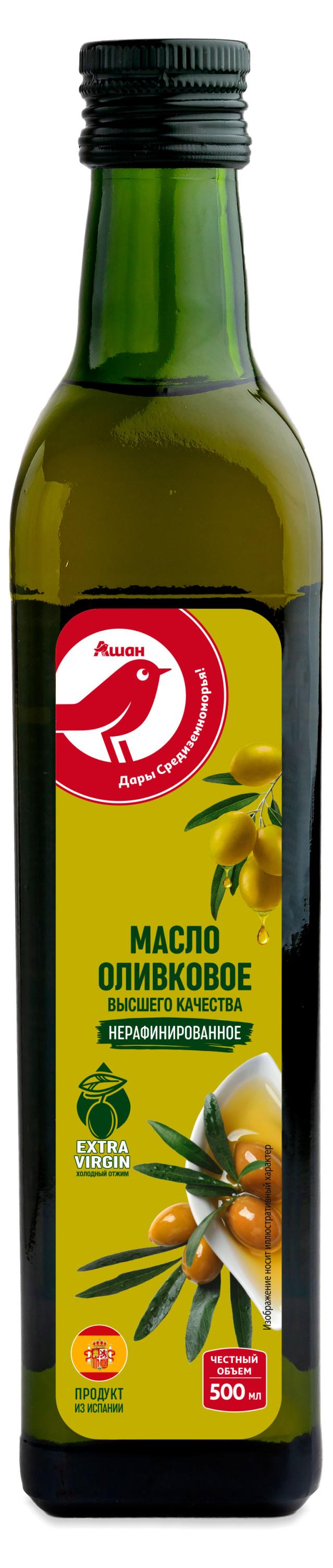 Масло оливковое АШАН Красная птица нерафинированное Extra Virgin Испания, 500 мл