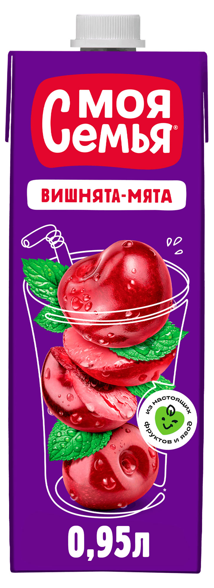 Напиток сокосодержащий Моя Семья Вишнята-Мята, 0,95 л