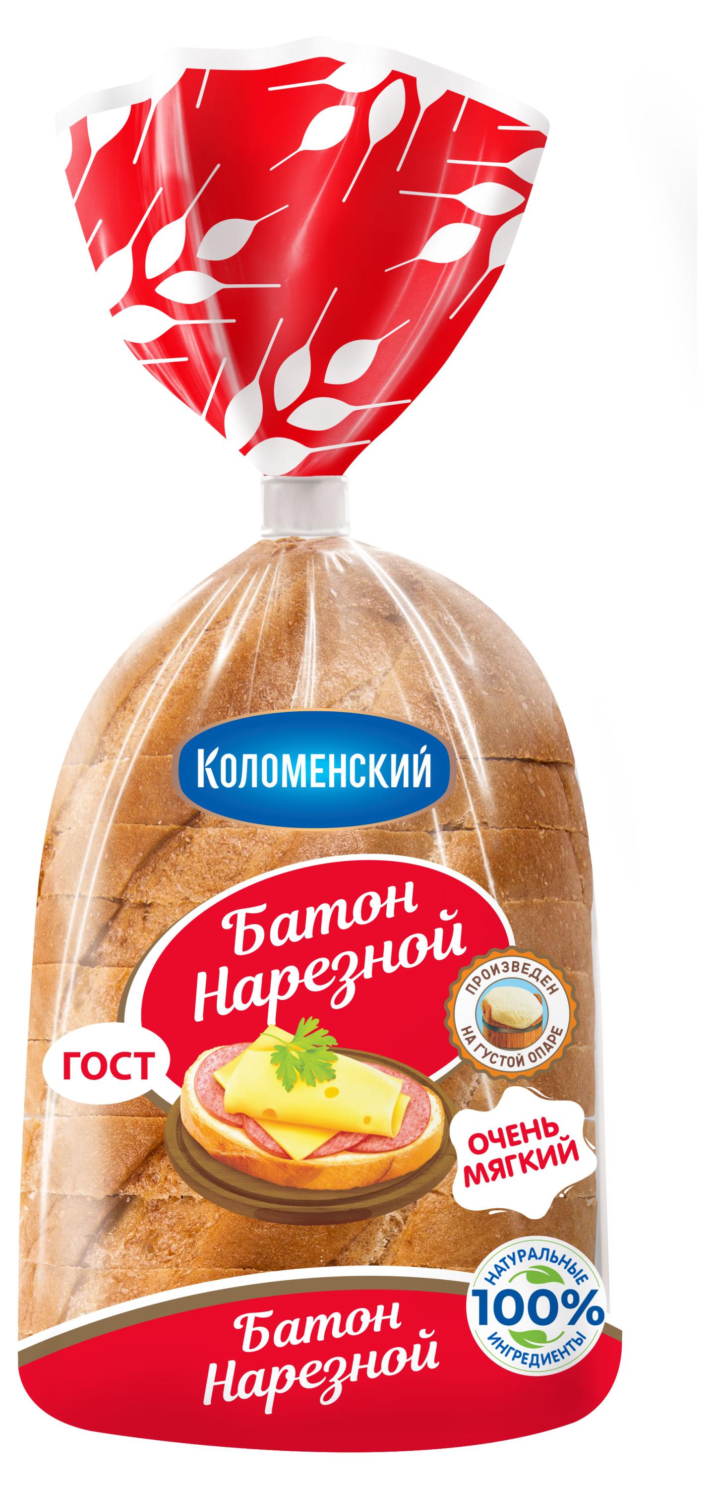 Батон пшеничный нарезной белый Коломенский высший сорт половинка нарезка ГОСТ, 200 г