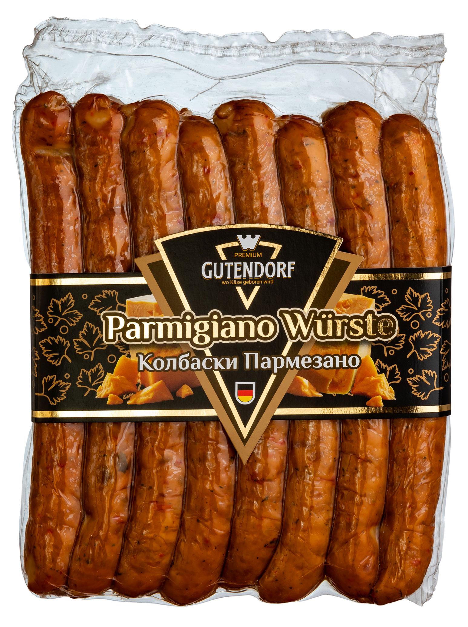 Мясные снеки Колбаски полукопченые Gutendorf Premium Parmigiano Wurste Пармезано с сыром Пармезан, 400 г