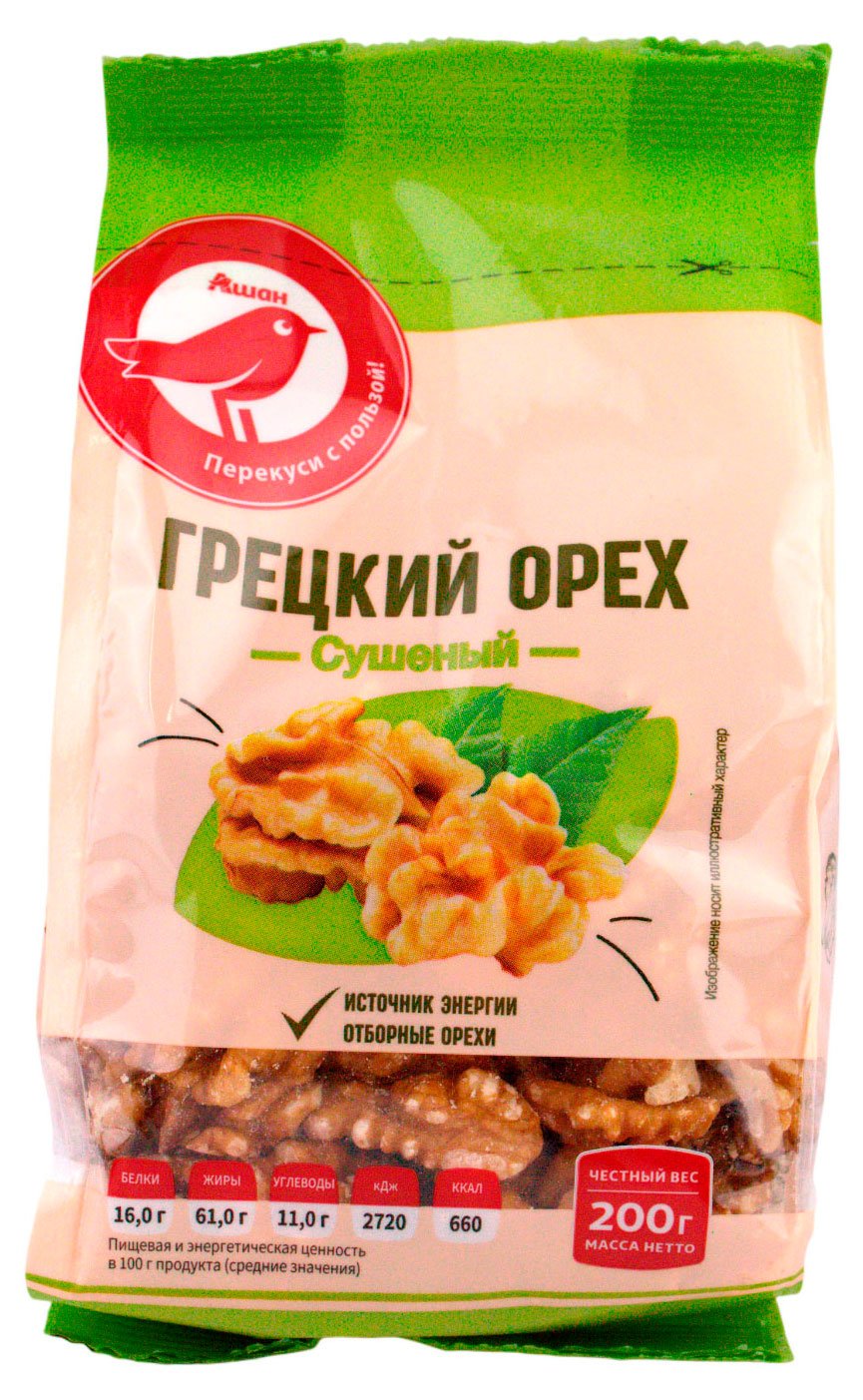 Грецкий орех АШАН Красная птица сушеный, 200 г