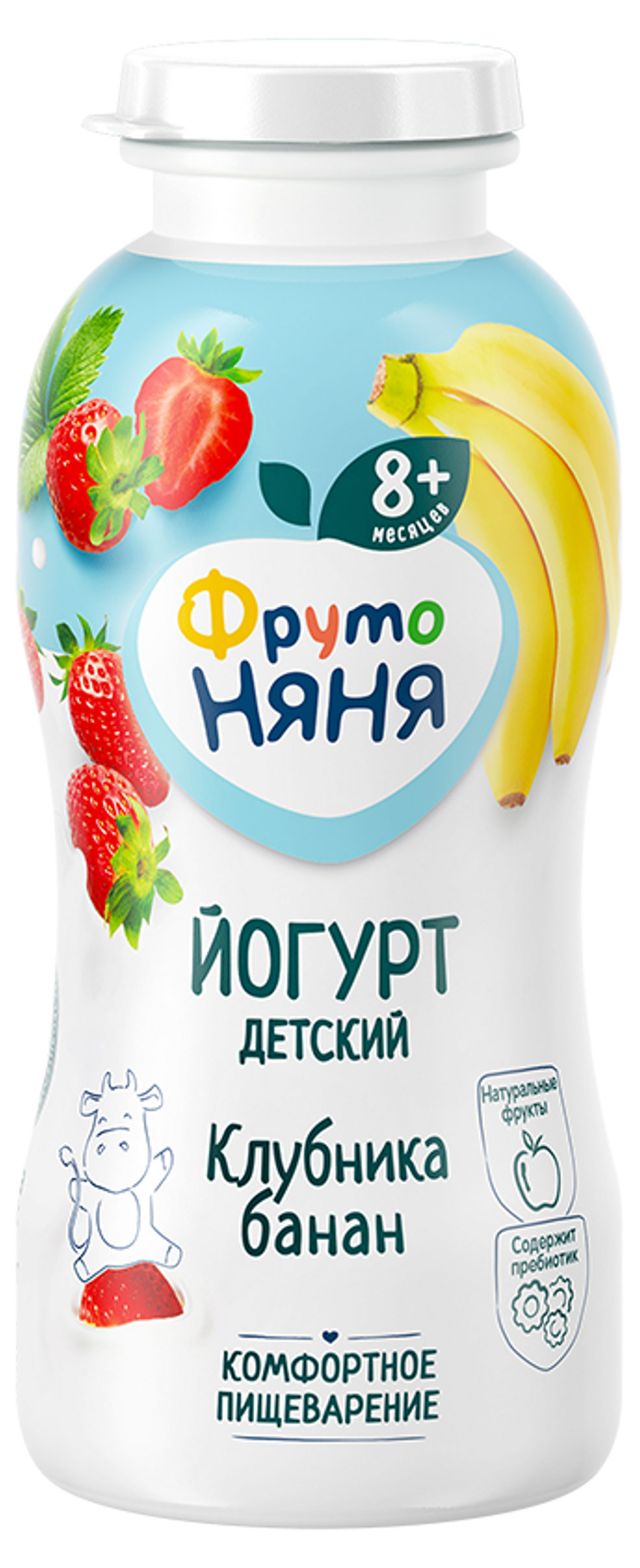 Йогурт питьевой детский ФрутоНяня клубника банан с 8 месяцев 2,5% БЗМЖ, 200 мл