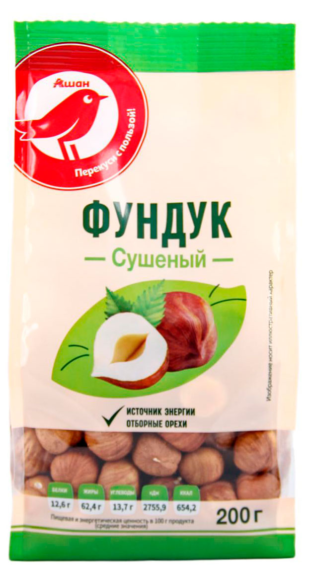 Фундук АШАН Красная птица сушеный, 200 г