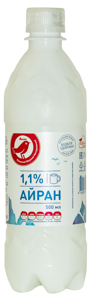Напиток кисломолочный Айран АШАН Красная птица 1,1% БЗМЖ охлажденный, 500 мл