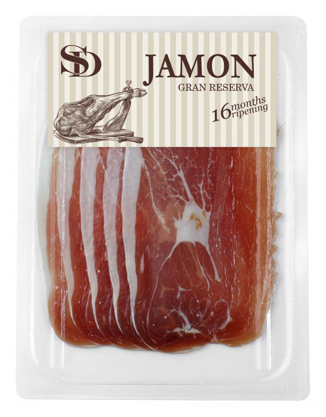 Вяленое мясо Хамон Мраморный сыровяленый Сытный Дом Jamon Gran Reserva свиной окорок 16 месяцев нарезка, 70 г