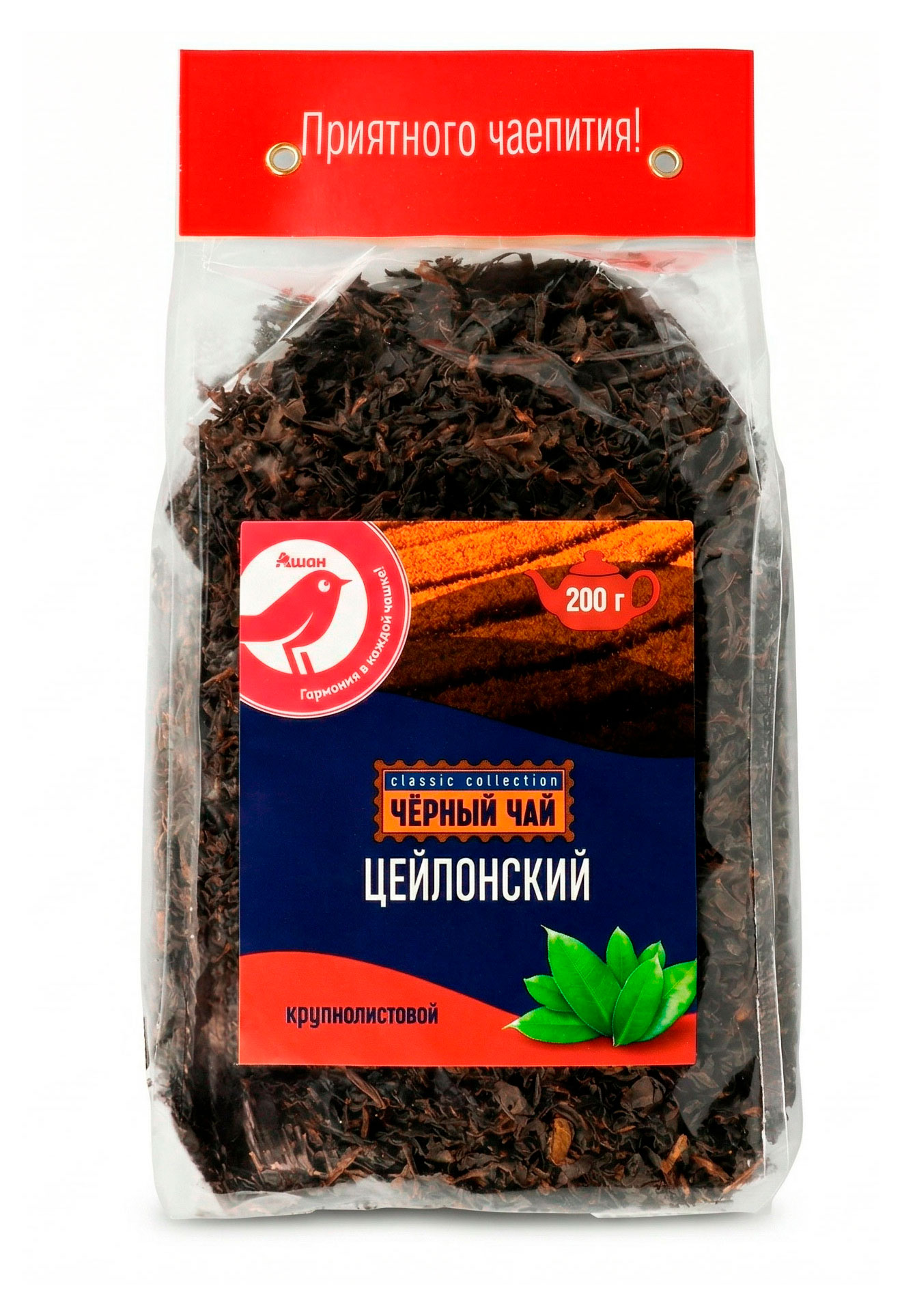 Чай черный АШАН Красная птица Цейлонский листовой, 200 г
