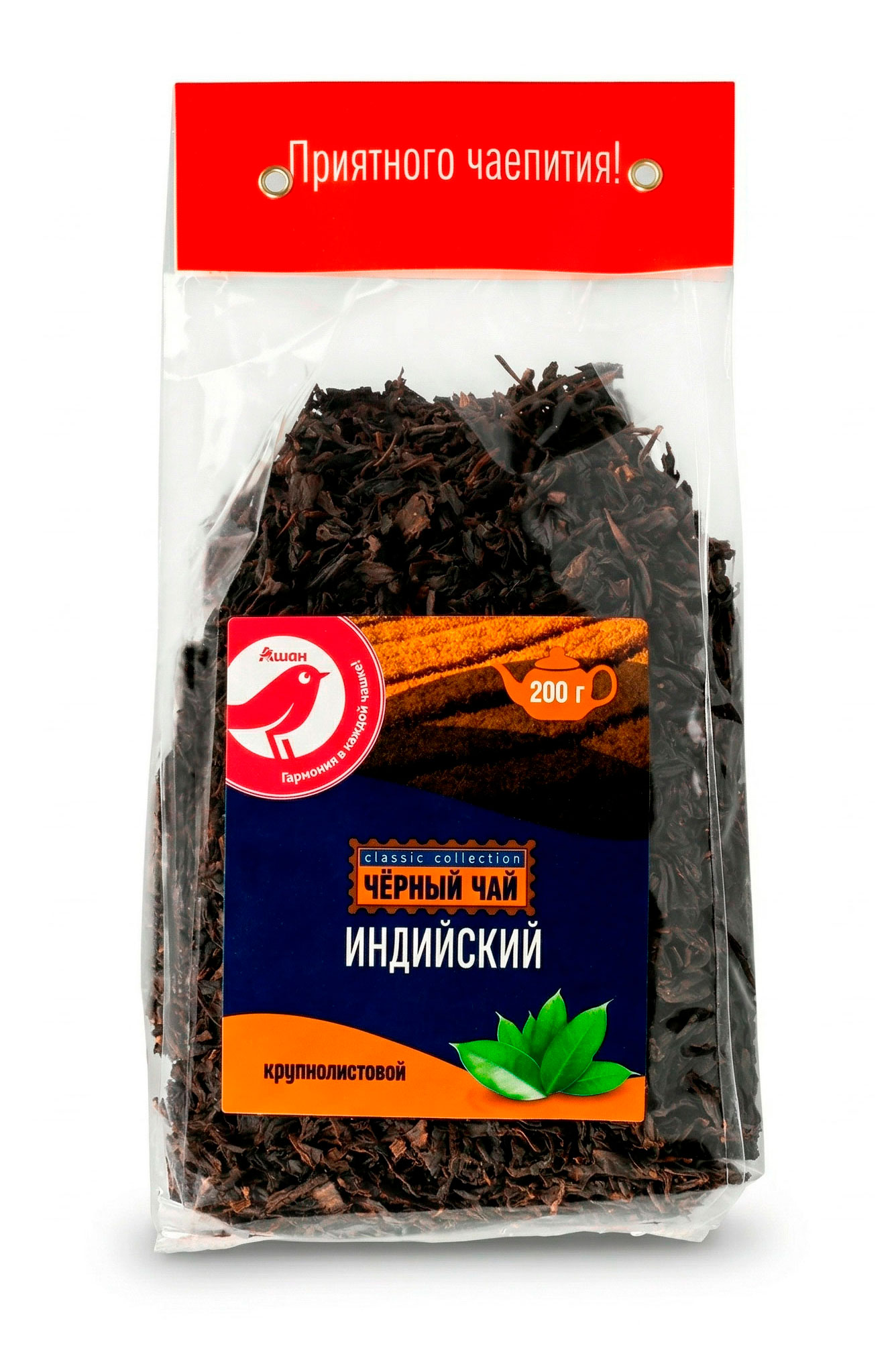 Чай черный АШАН Красная птица Индийский крупнолистовой, 200 г