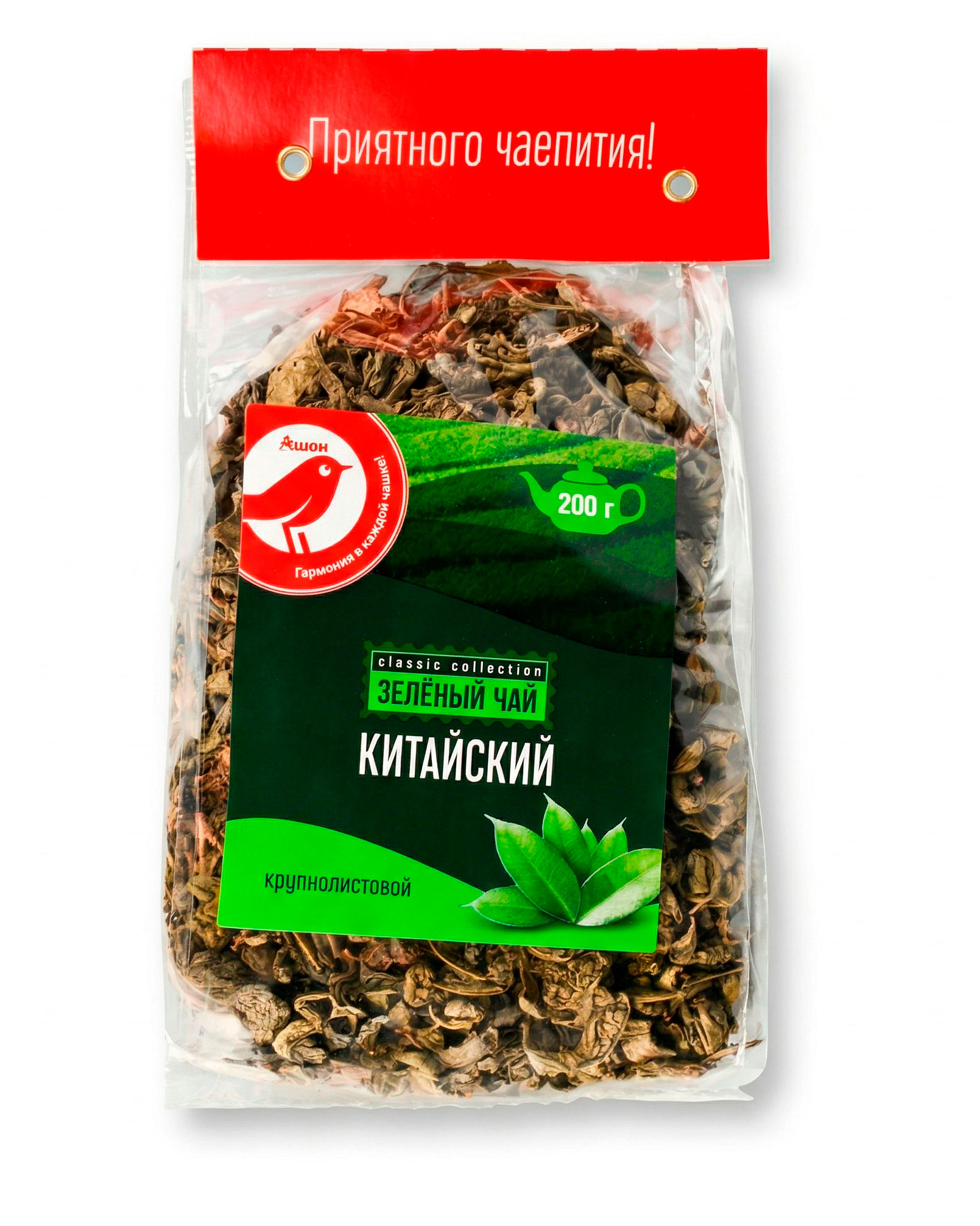 Чай зеленый АШАН Красная птица Китайский листовой, 200 г