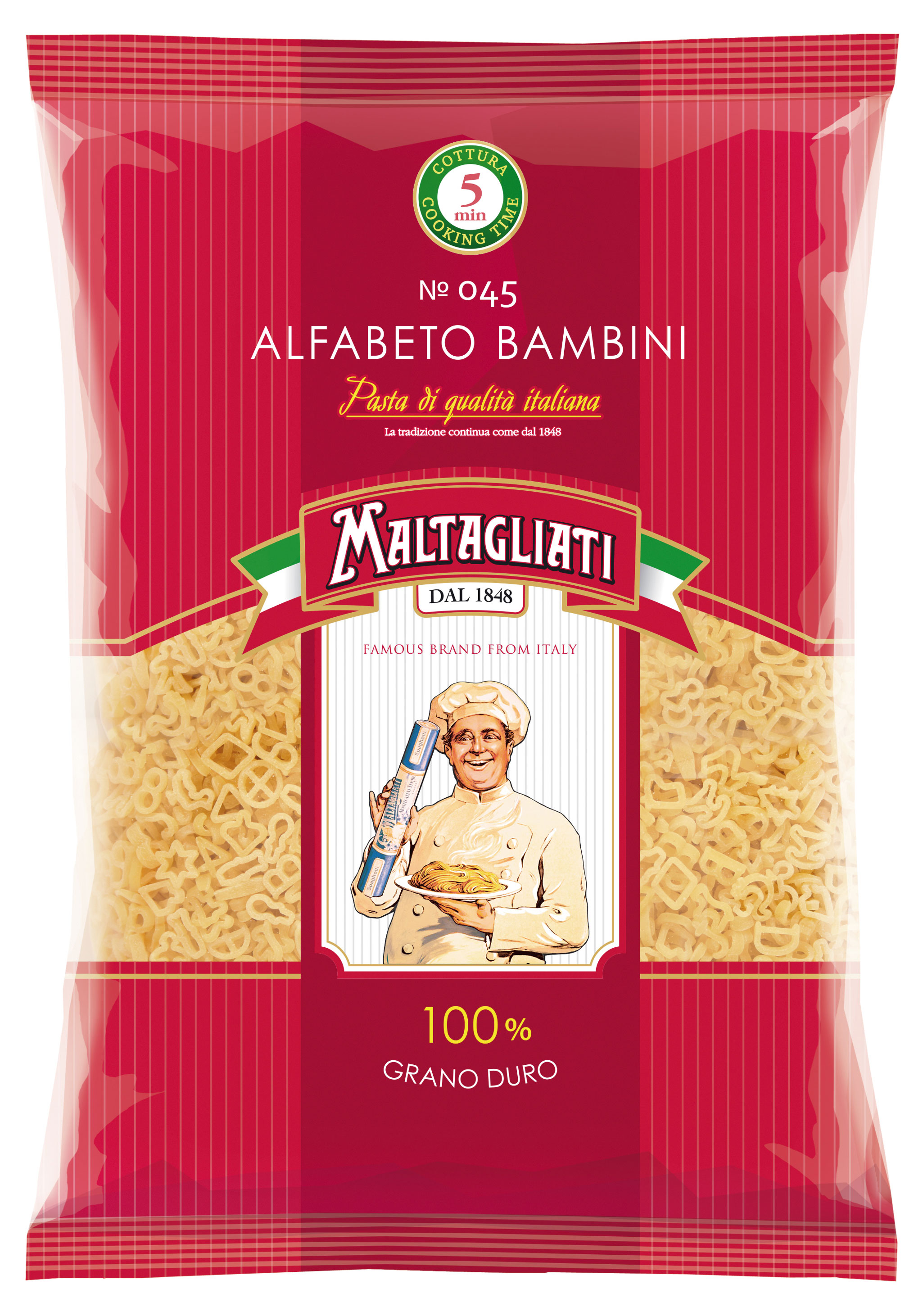 Макаронные изделия Maltagliati alfabeto bambini 045 алфавит, 450 г