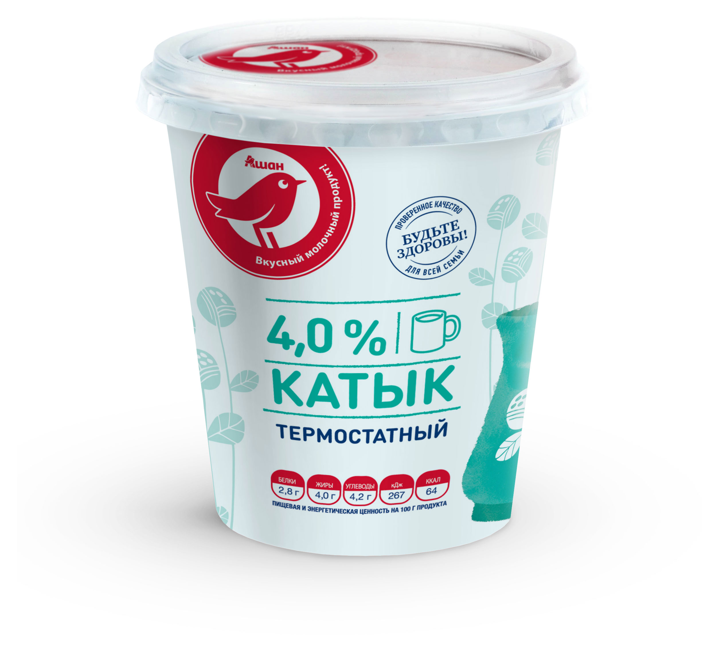Продукт кисломолочный Катык АШАН Красная птица термостатный 4% БЗМЖ охлажденный, 350 г