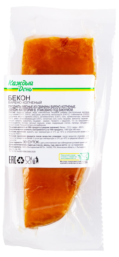 Бекон свиной варено-копченый Каждый день кусок, ~ 0,6 кг