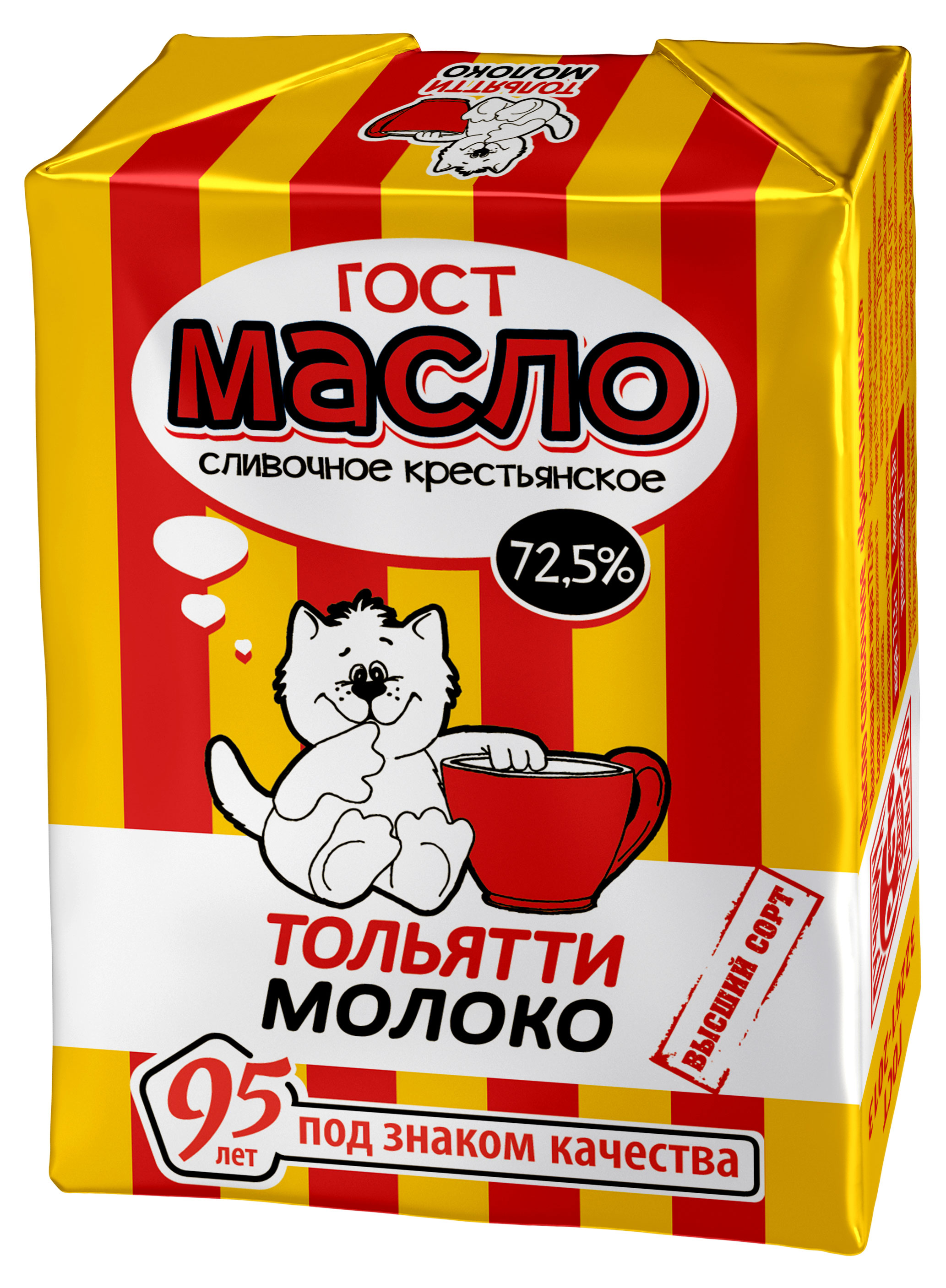 Масло сливочное Тольяттимолоко Крестьянское ГОСТ 72,5% БЗМЖ, 180 г