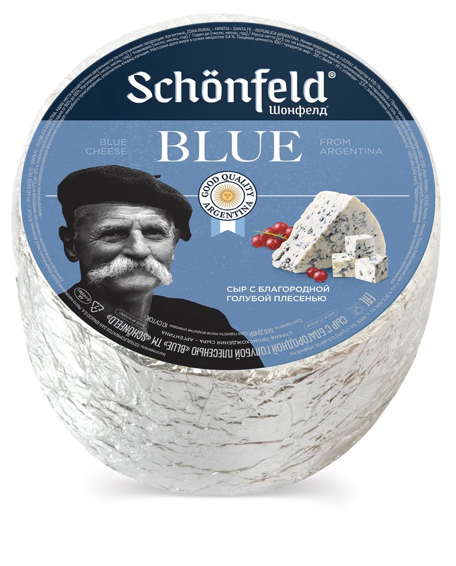 Сыр мягкий Schonfeld Blue с благородной голубой плесенью 54% БЗМЖ Аргентина, вес