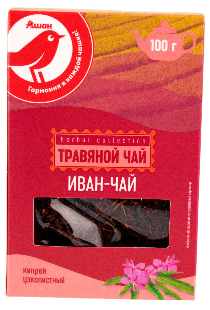 Чай травяной АШАН Красная птица Иван-чай листовой, 100 г