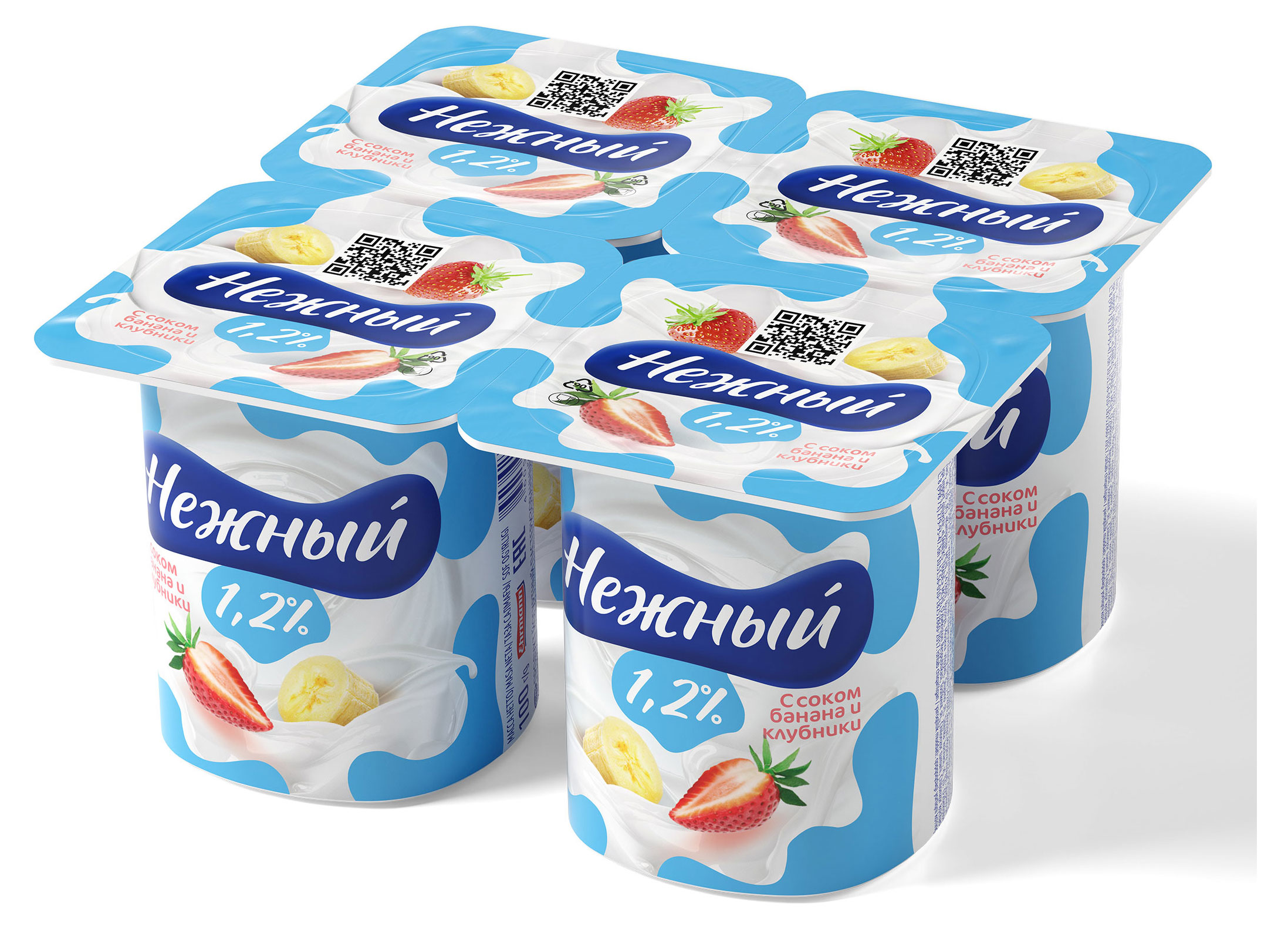 Йогуртный продукт густой ложковый Нежный с соком клубники и банана 1,2%, 100 г