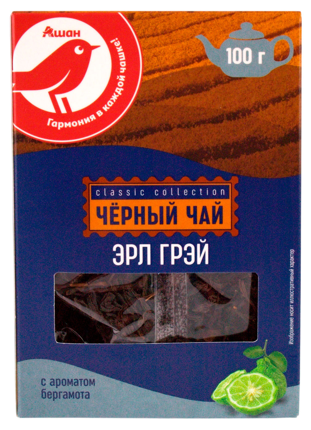 Чай черный АШАН Красная птица с бергамотом листовой, 100 г