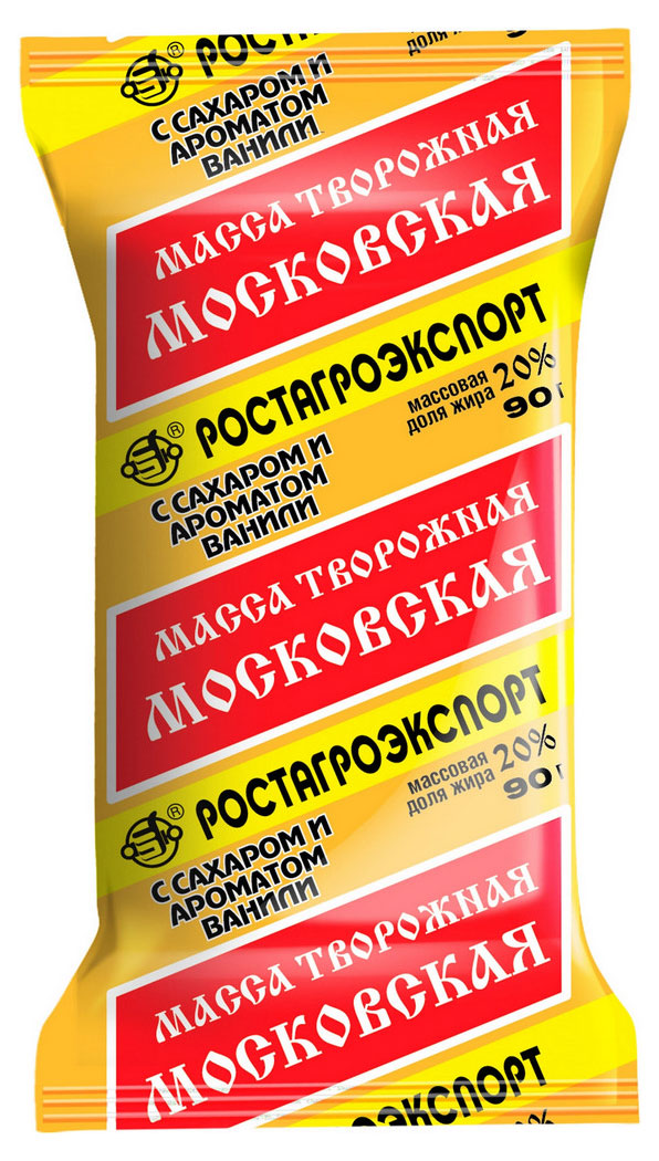 Масса творожная РостАгроЭкспорт Московская с ванилью брикет 20% БЗМЖ, 90 г