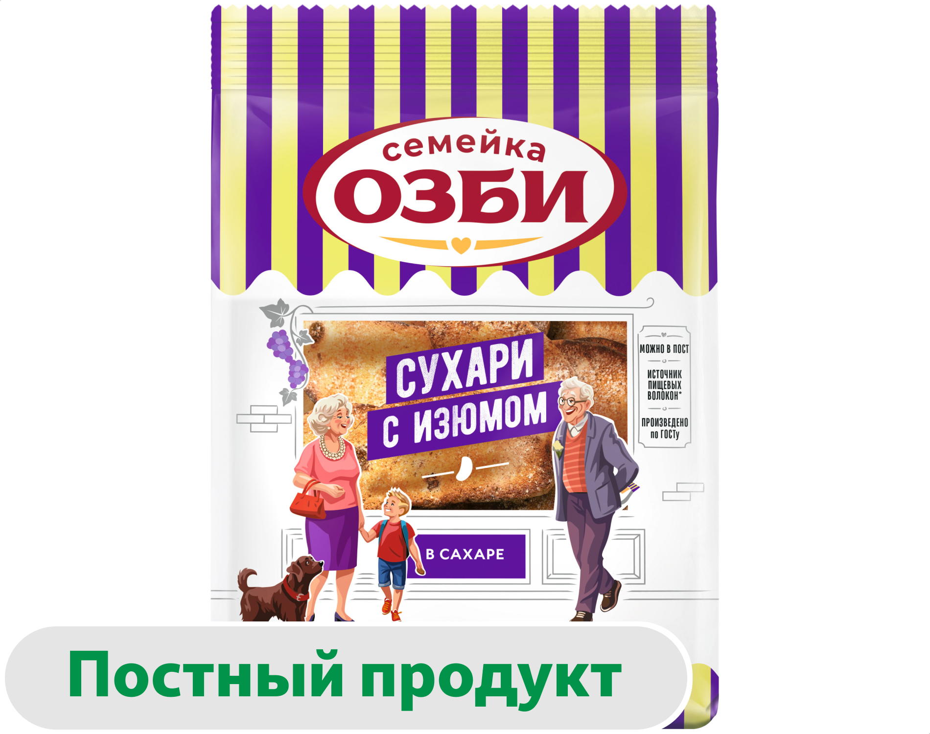 Сухари Семейка ОЗБИ с изюмом в сахаре, 300 г