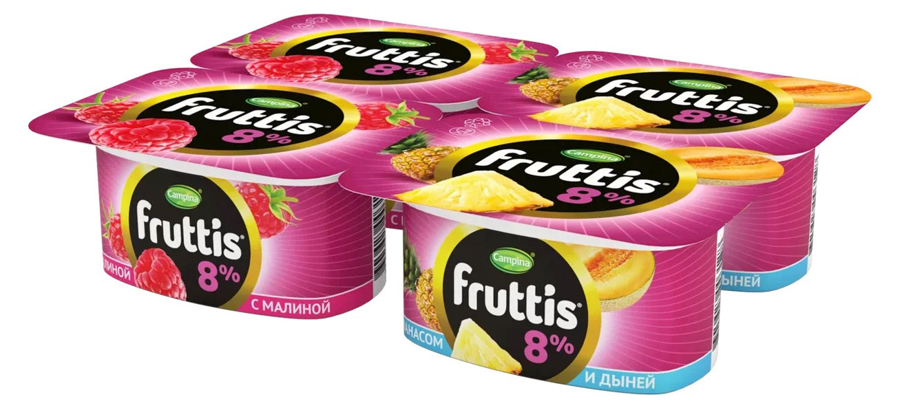 Йогуртный продукт Fruttis малина ананас дыня 8% БЗМЖ, 115 г