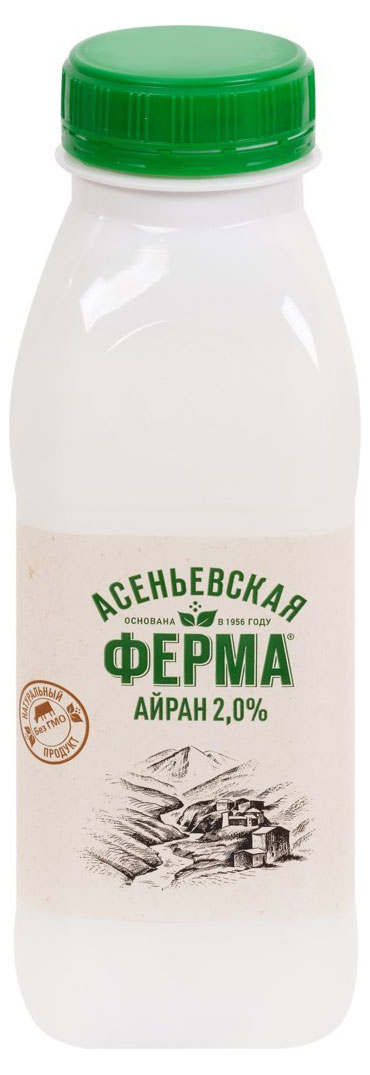Напиток кисломолочный Айран Асеньевская ферма фермерский 2% БЗМЖ, 330 г