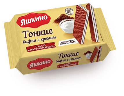 Вафли Яшкино тонкие с какао и молочным кремом, 144 г
