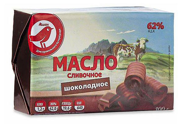 Масло шоколадное сливочное сладкое АШАН Красная птица брикет 62% БЗМЖ, 100 г