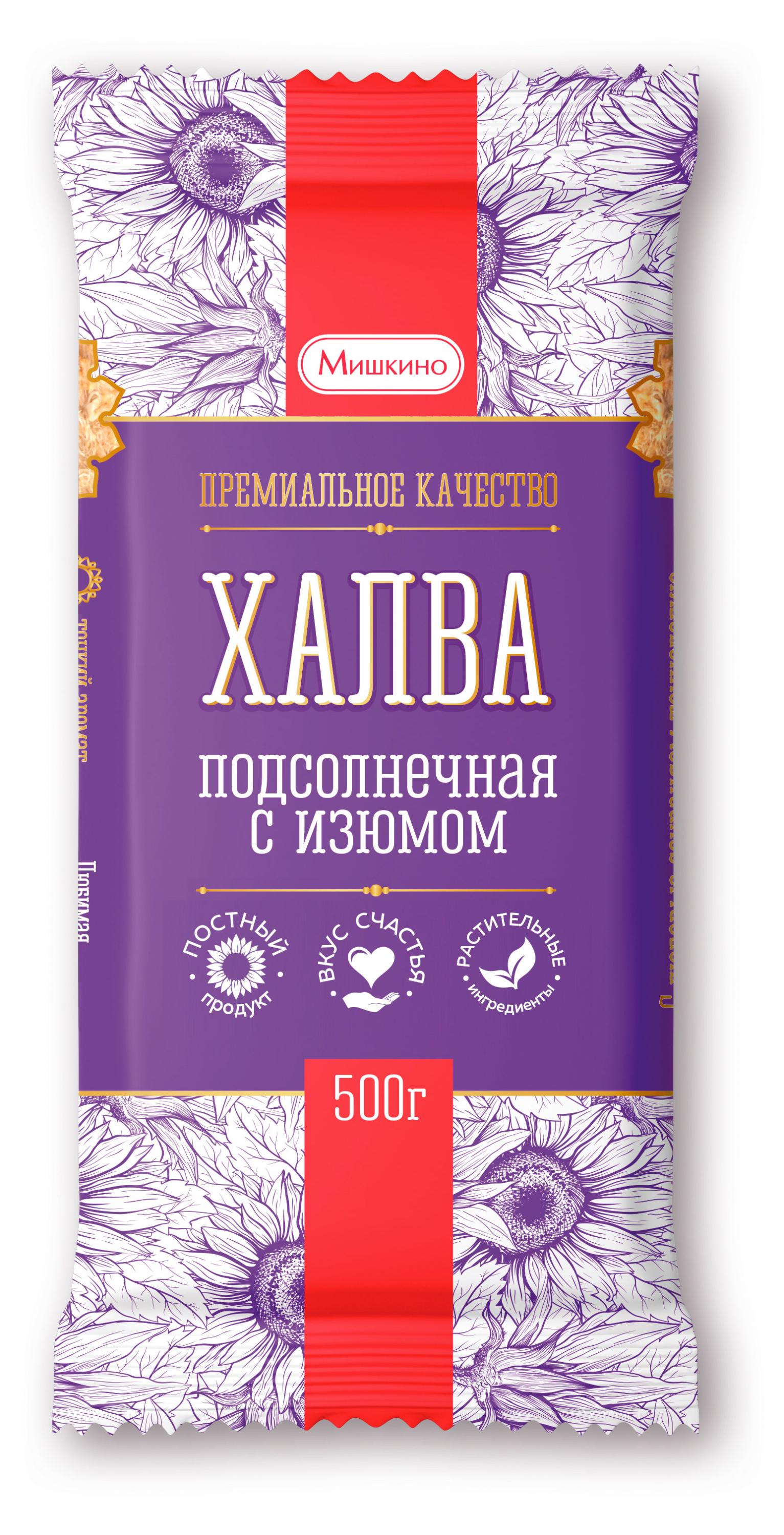 Халва подсолнечная Мишкино счастье Семейная с изюмом, 500 г