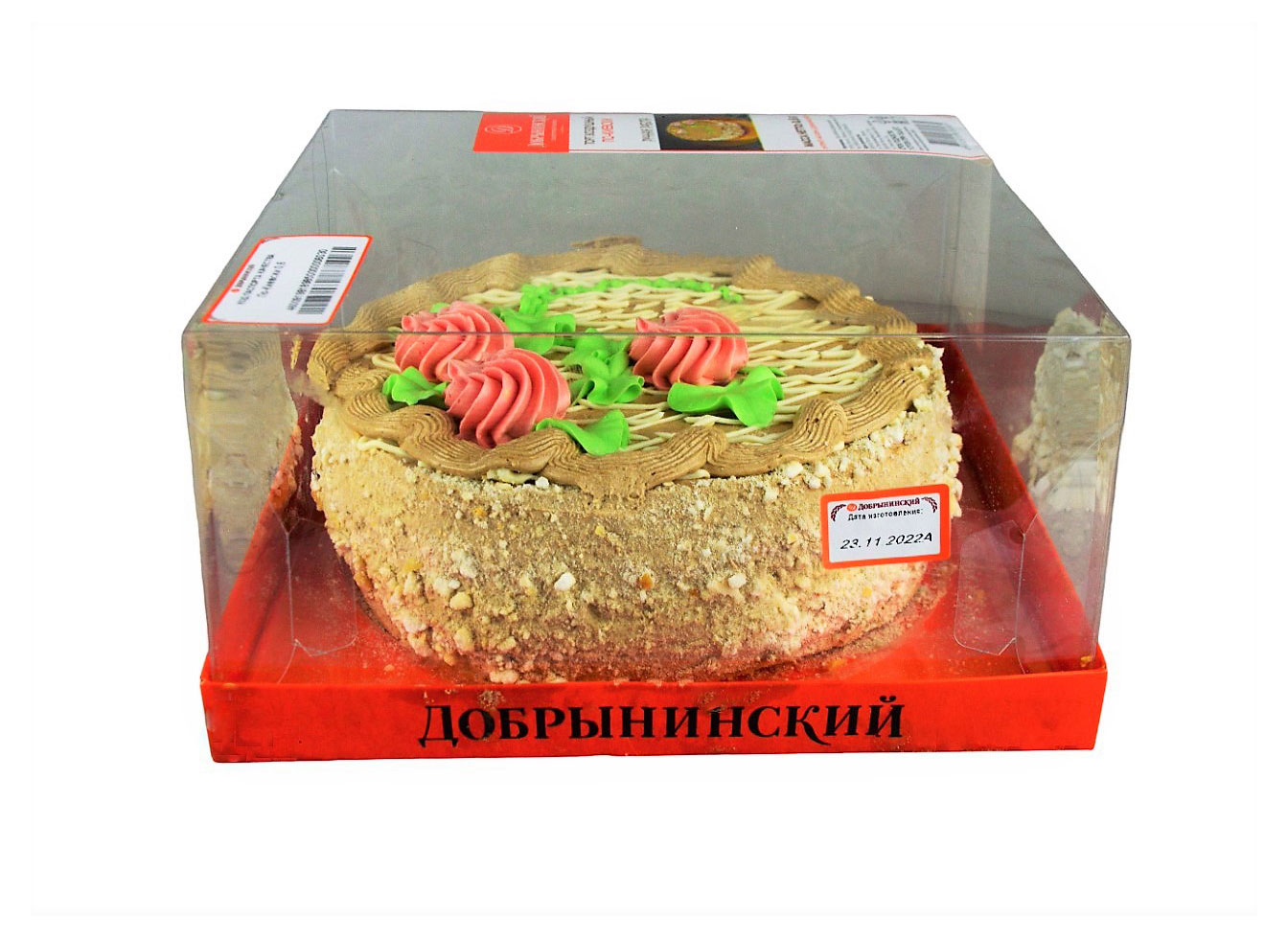 Торт воздушно-ореховый безе Добрынинский По-Киевски на арахисе с шоколадным кремом охлажденный, 600 г