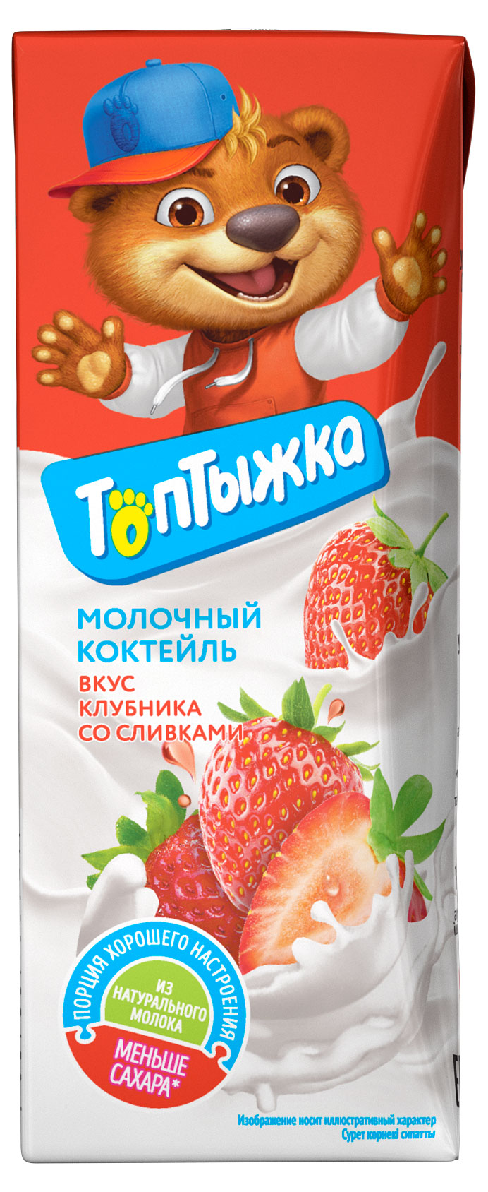 Коктейль молочный Топтыжка клубника со сливками стерилизованный 3,2% БЗМЖ, 200 мл