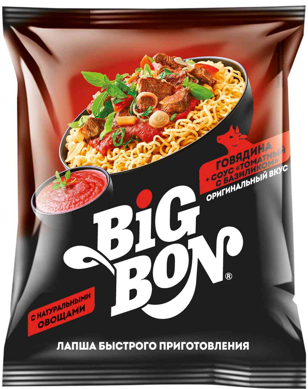 Лапша BigBon с томатным соусом, базиликом и говядиной