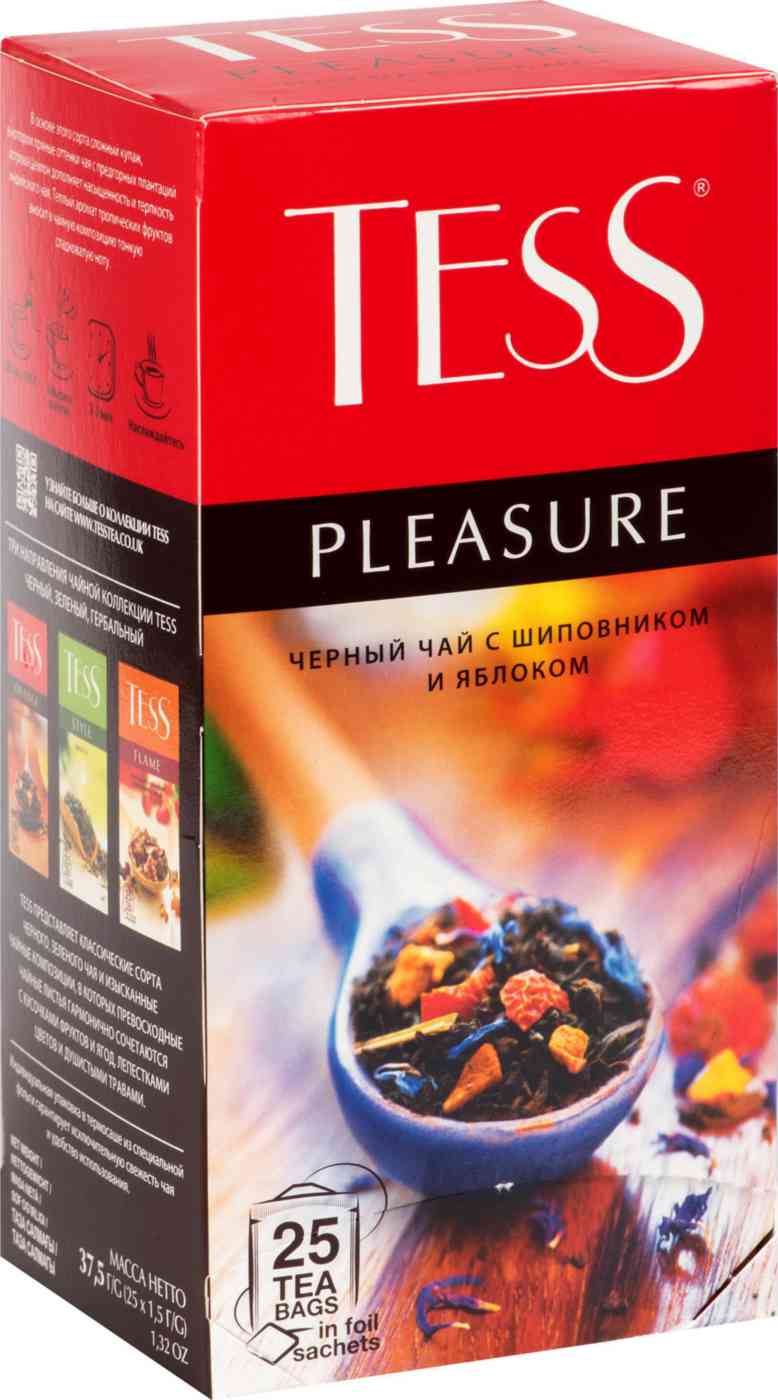 Чай чёрный Tess Pleasure с шиповником и яблоком