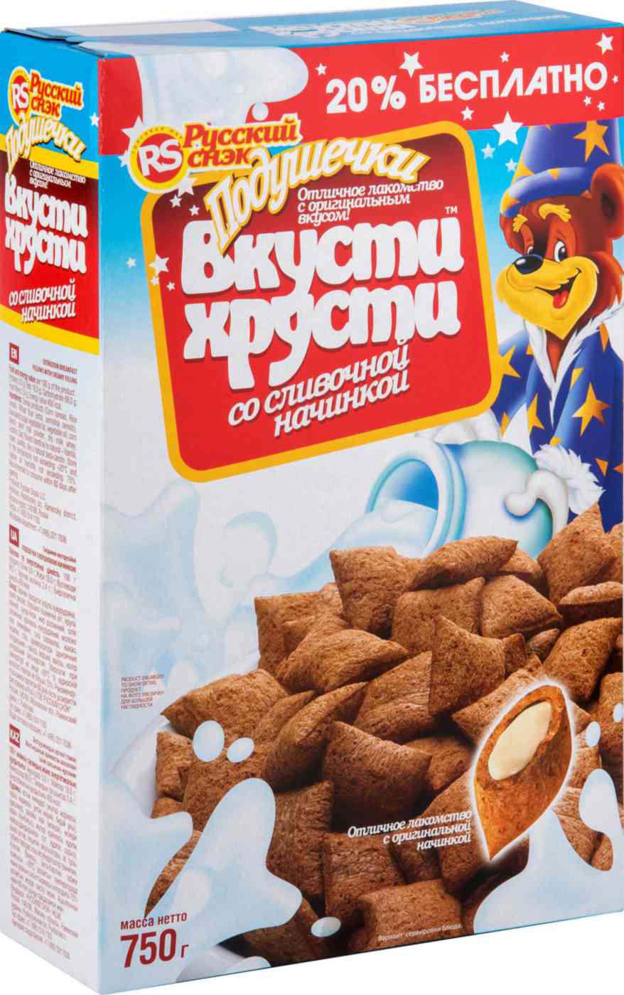 Готовый завтрак подушечки Вкусти хрусти со сливочной начинкой