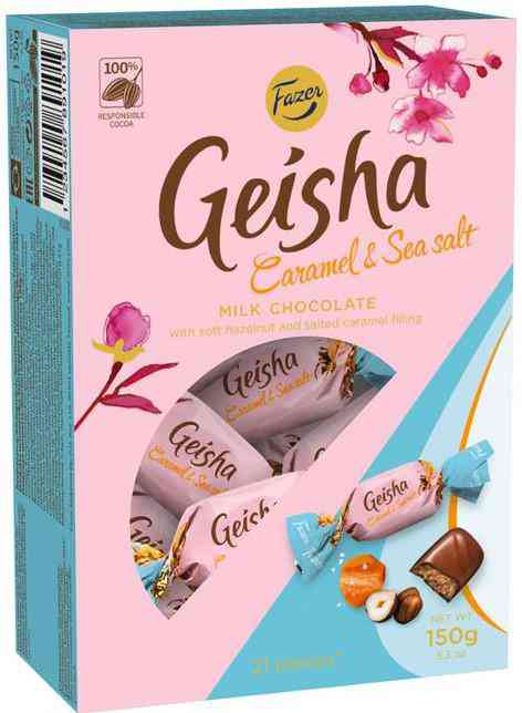 Конфеты шоколадные Geisha с начинкой из тёртого ореха со вкусом Ириса и с морской солью