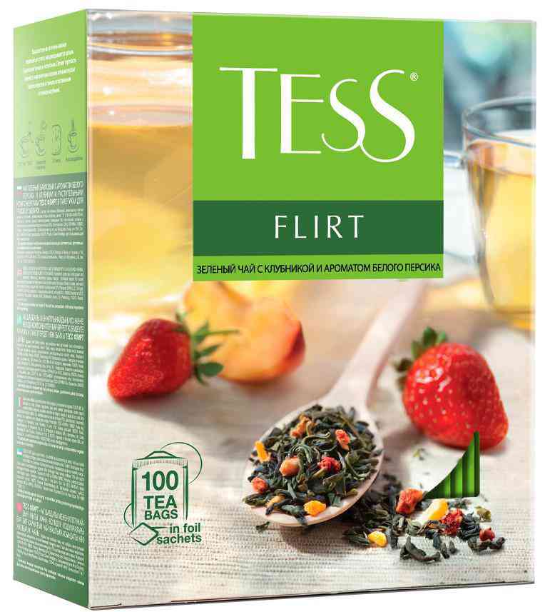 Чай зелёный Tess Flirt с клубникой и ароматом Белого персика