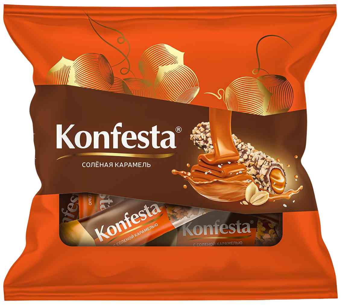 Конфеты Konfesta с карамельно-кремовой начинкой в обсыпке арахисом