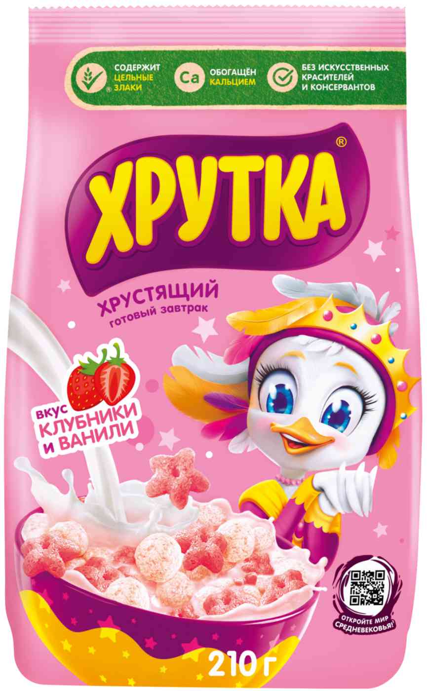 Готовый завтрак Хрутка для завтрака зерновой со вкусом клубники и ванили обогащенный кальцием