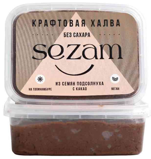 Крафтовая халва из семян подсолнуха Sezam с какао, без сахара
