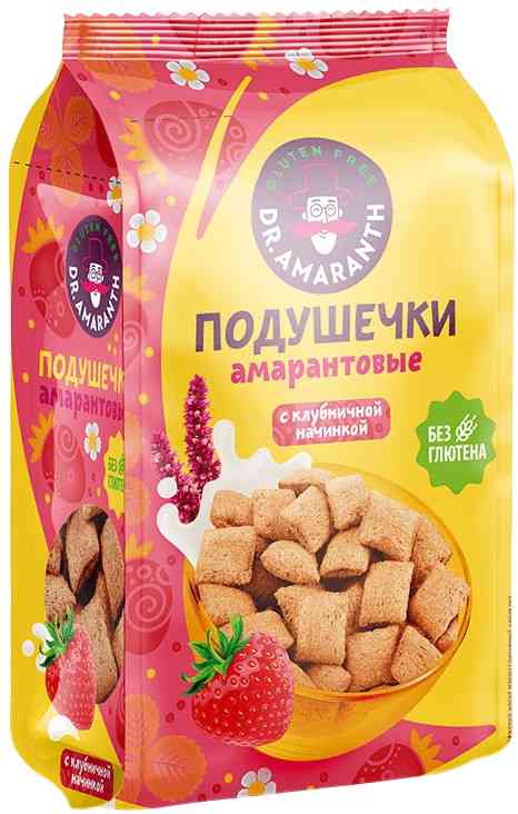 Подушечки амарантовые Dr. Amaranth с клубничной начинкой, без глютена