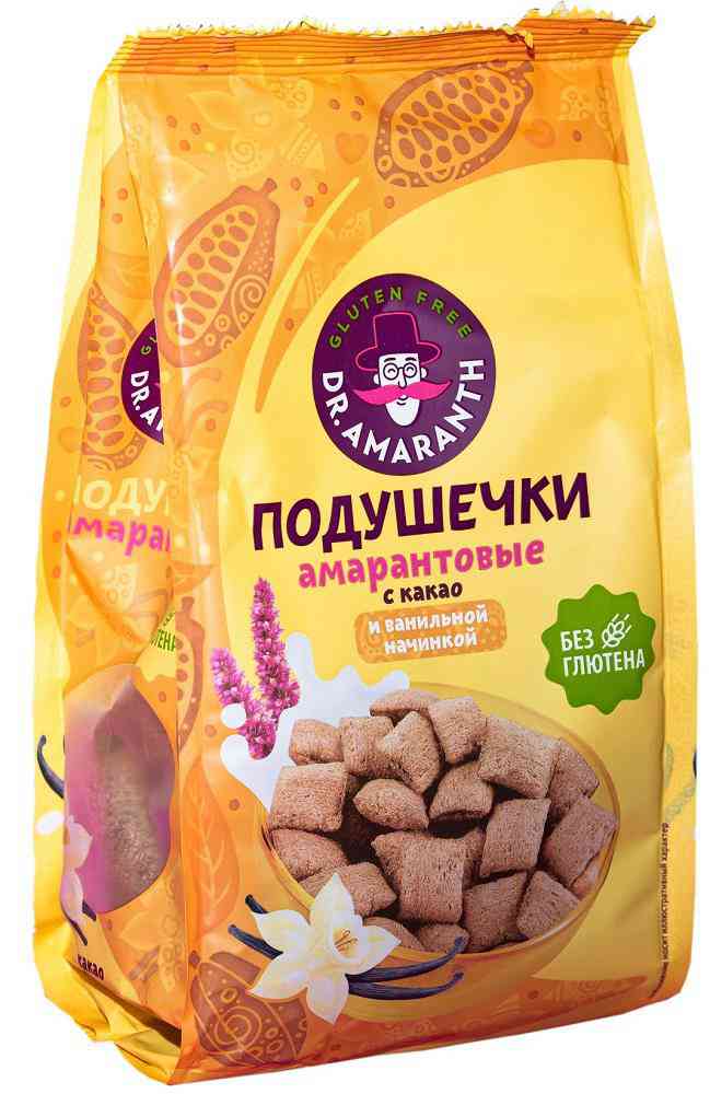Подушечки амарантовые Dr. Amaranth с какао и ванильной начинкой