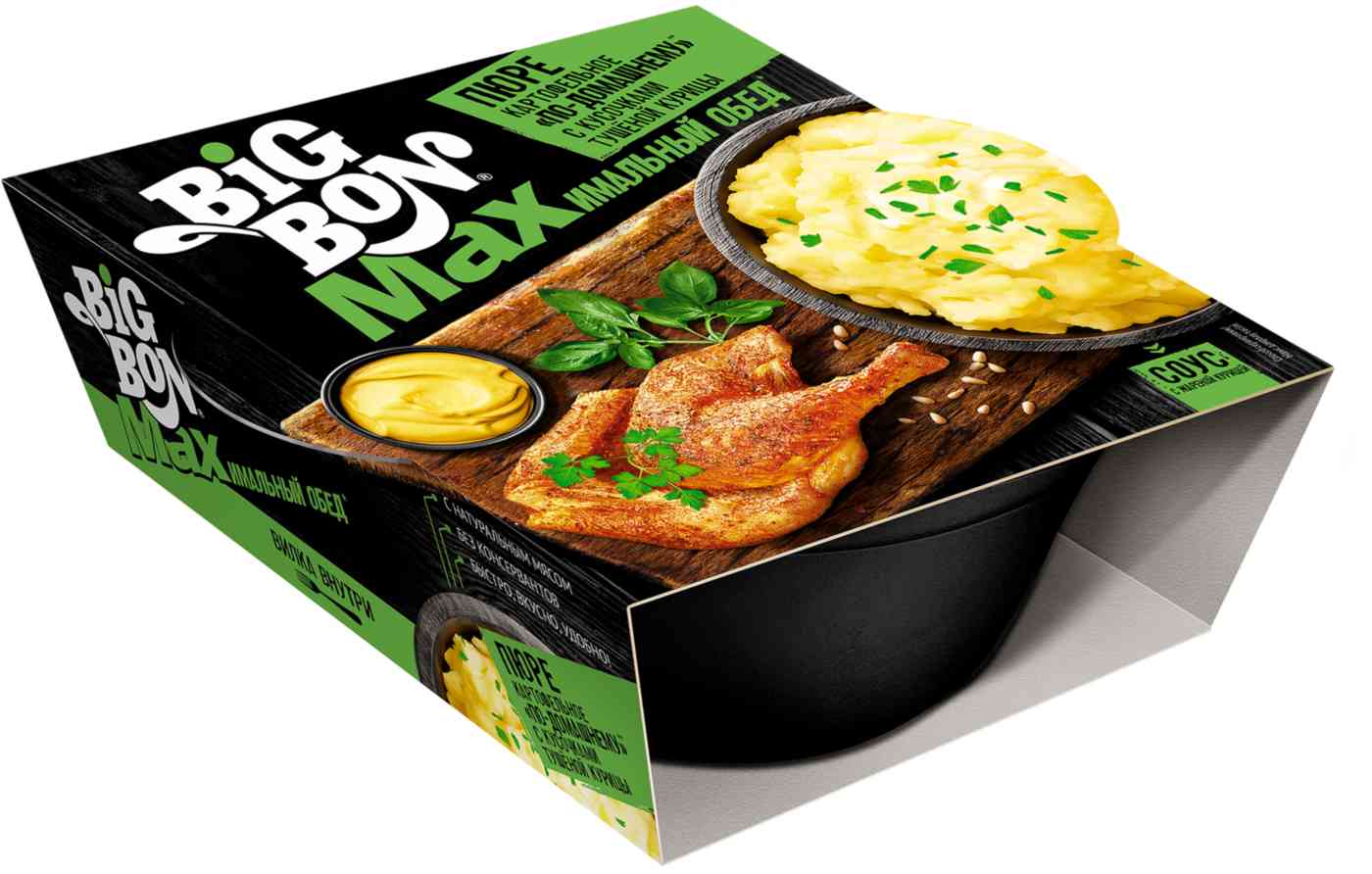 Пюре картофельное BigBon по-домашнему с кусочками тушеной курицы и соусом