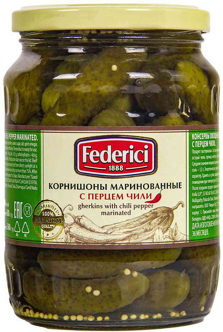 Огурцы корнишоны Federici маринованные с перцем чили
