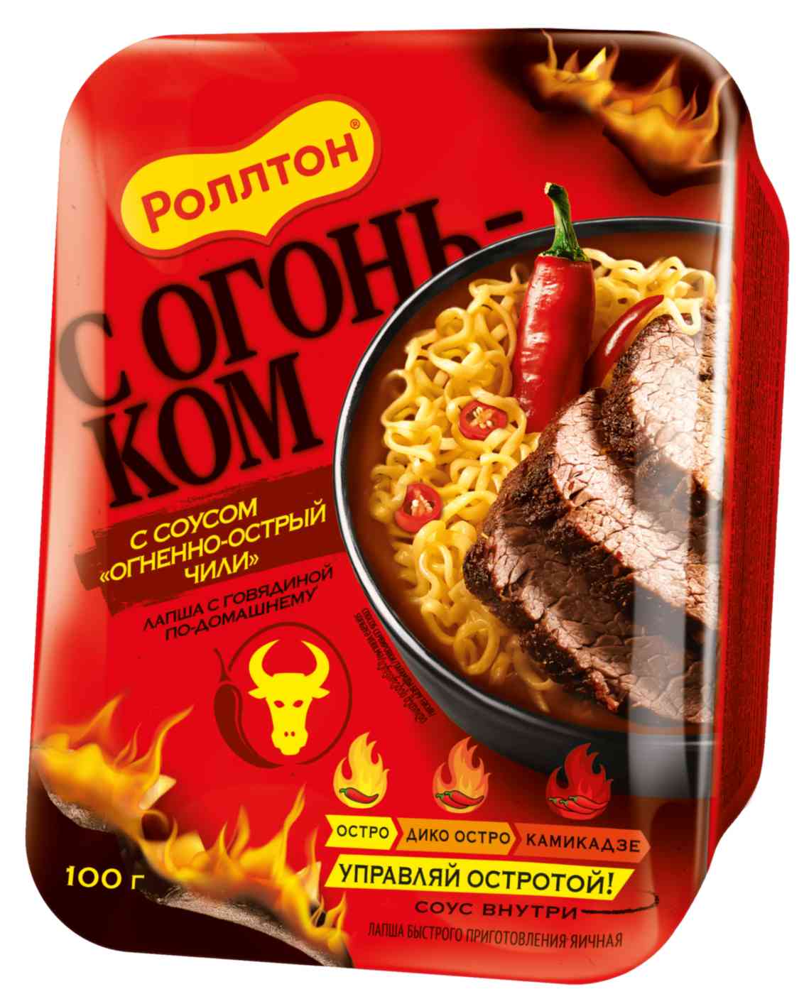 Лапша Ролтон с говядиной по-домашнему с соусом Огненно-острый чили