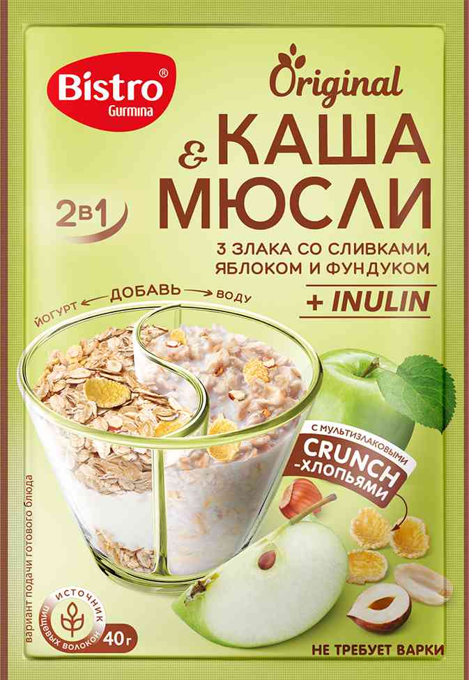 Каша и мюсли Bistro Gurmina 3 злака со сливками-яблоком-фундуком