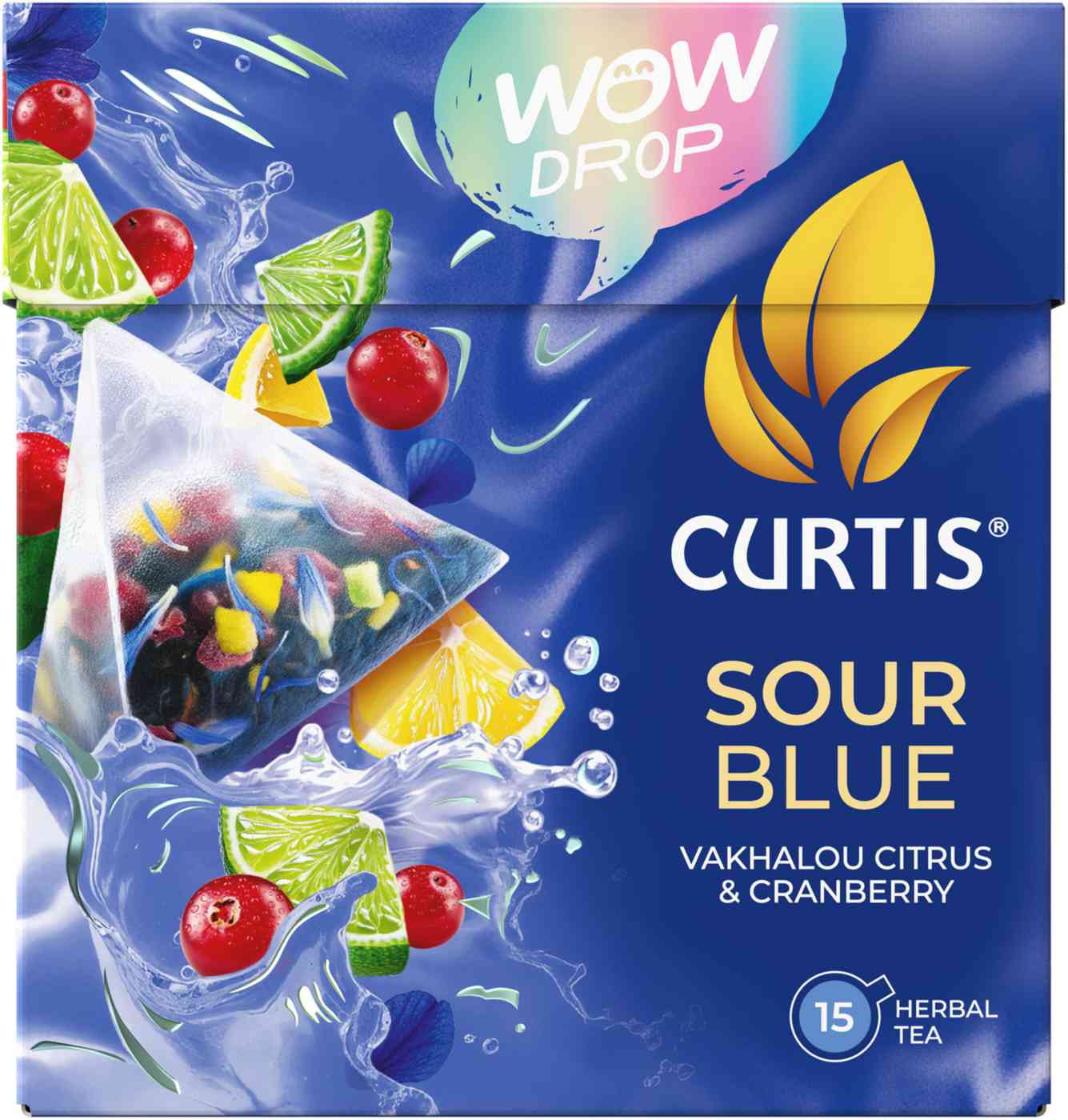 Фруктово-травяной чай Curtis Wow Drop Sour Blue с ароматом тайского лайма клюквы и цедрой цитрусовых